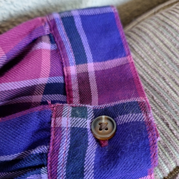 Terra Sky Shirt Plus Sz14W Plaid Pink/Purple Long Sleeves Collar/Cuff Pleat Back - Picture 8 of 10